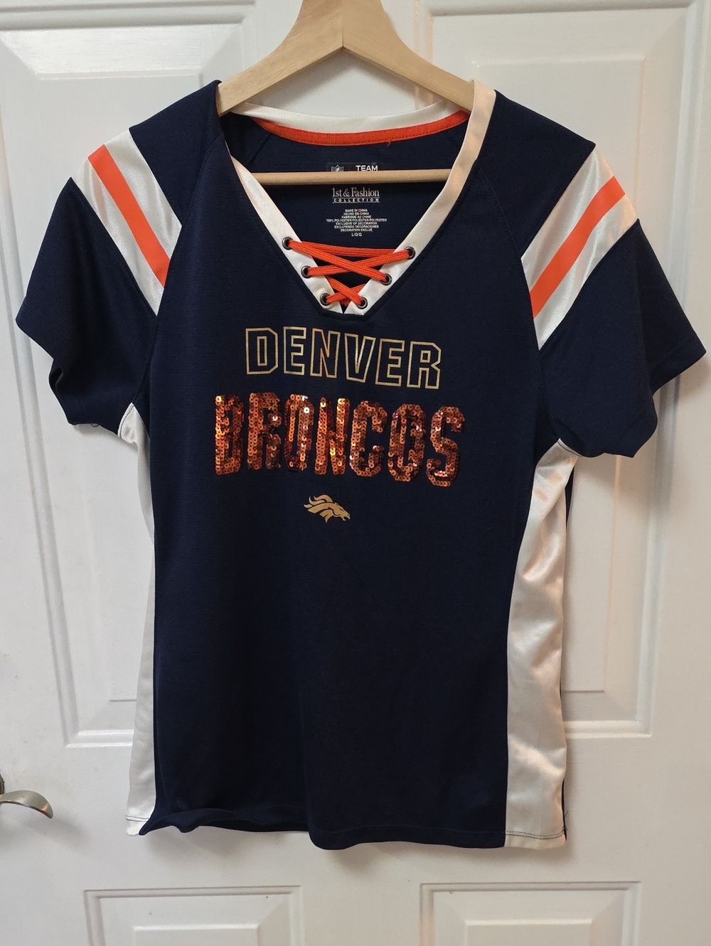 1st & Fashion Collection Denver Broncos jersey Women's Blue Orange Jersey Size
